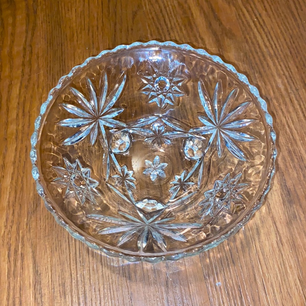 Vintage MCM Anchor Hocking Cut Crystal Footed Bon Bon Bowl